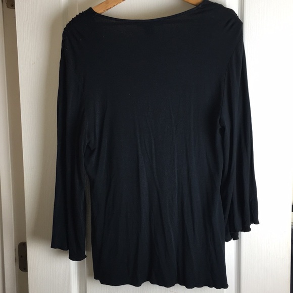 C CONCEPT Top Black V-Neck Rayon Long Sleeves Sz L Stretch - Picture 2 of 2